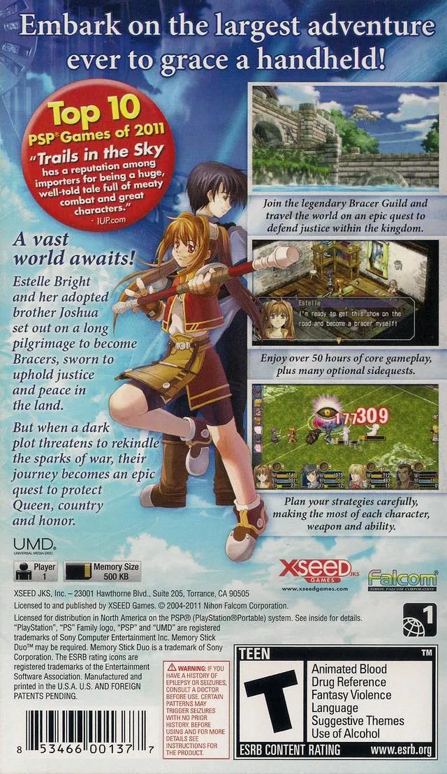 The Legend of Heroes: Trails in the Sky box back