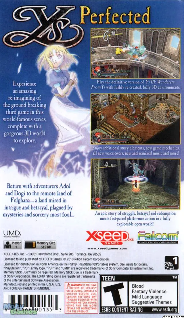 Ys: The Oath in Felghana box back