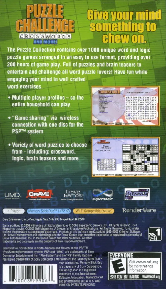 Puzzle Challenge: Crosswords and More! box back