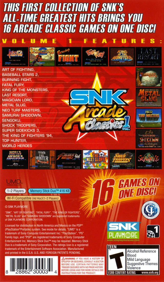 SNK Arcade Classics Vol. 1 box back