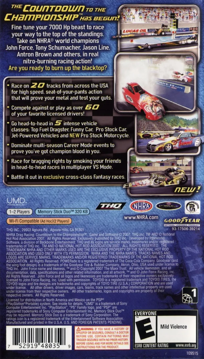 NHRA Drag Racing: Countdown to the Championship box back