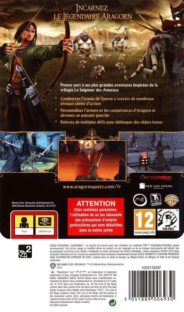 The Lord of the Rings: Aragorn's Quest box back