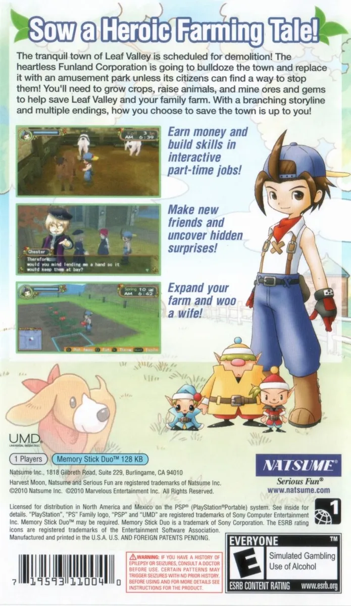 Harvest Moon: Hero of Leaf Valley box back