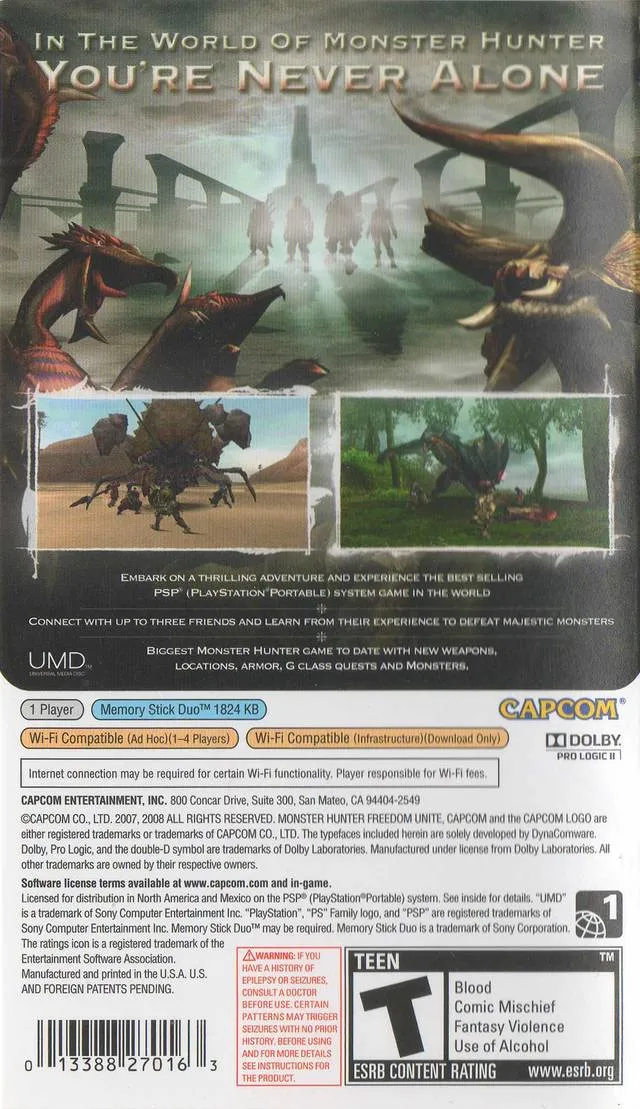 Monster Hunter: Freedom Unite box back