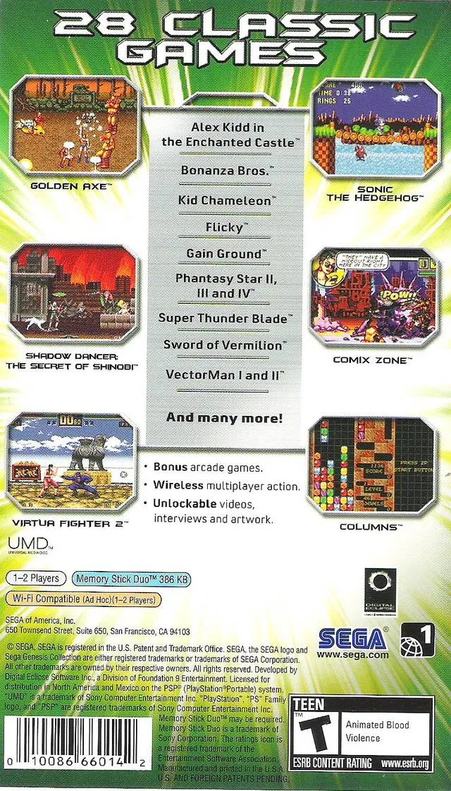 Sega Genesis Collection box back