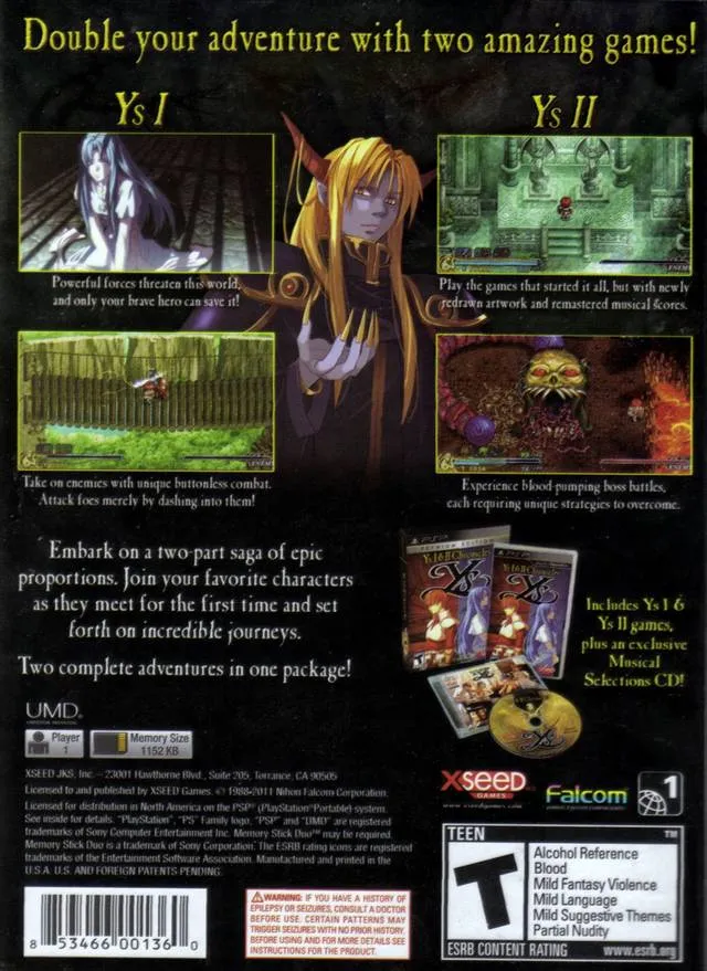 Ys I & II Chronicles box back