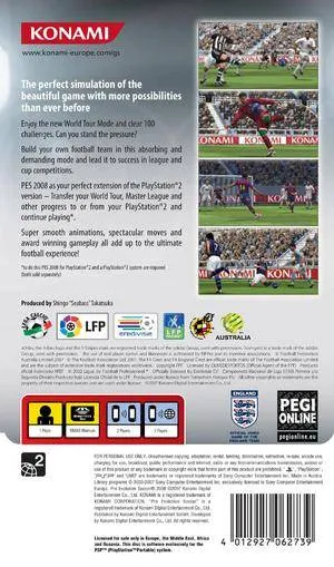 PES 2008: Pro Evolution Soccer box back