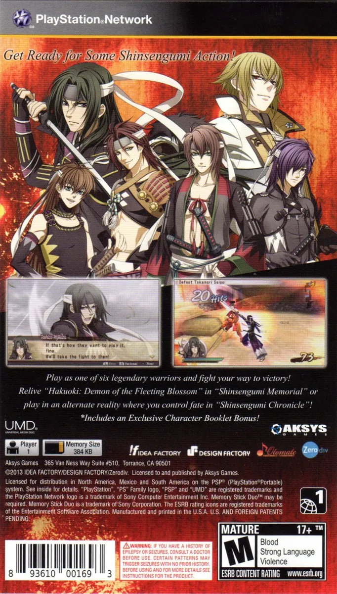 Hakuoki: Warriors of the Shinsengumi box back