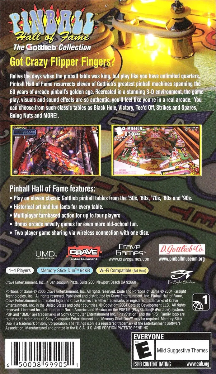 Pinball Hall of Fame: The Gottlieb Collection box back
