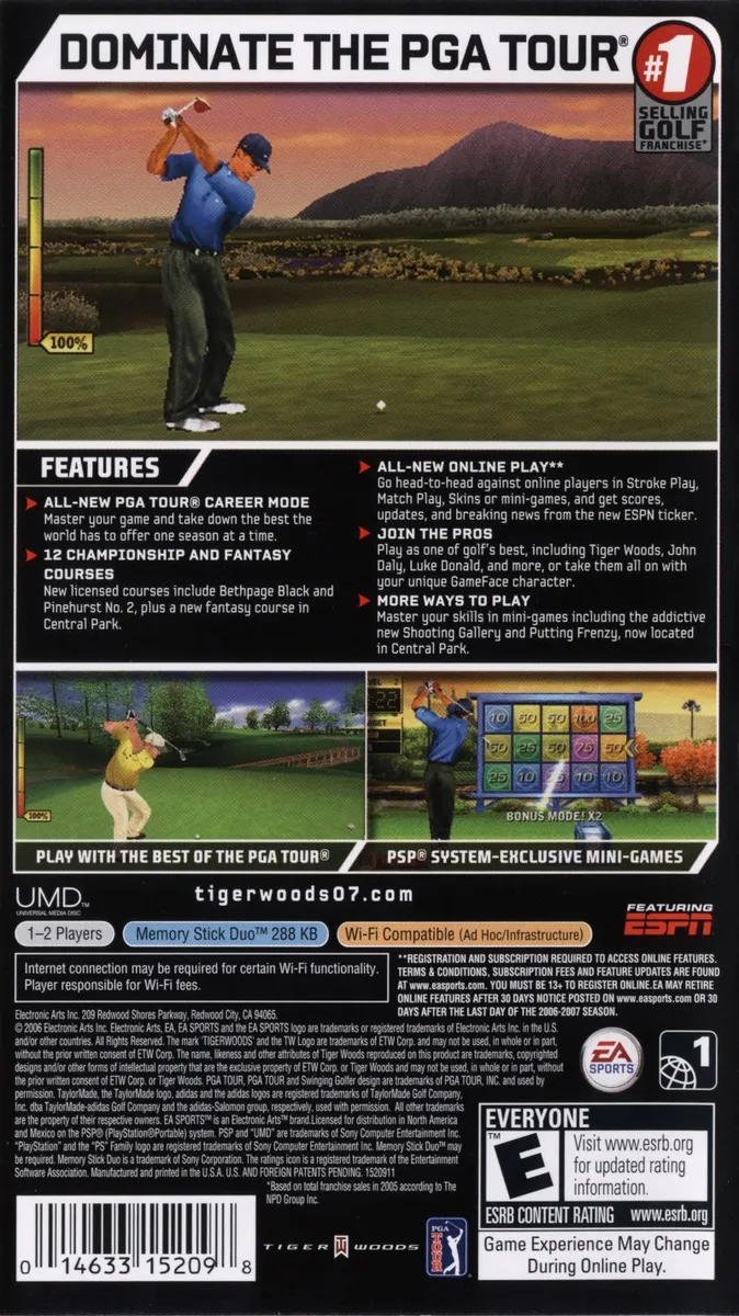 Tiger Woods PGA Tour 07 box back