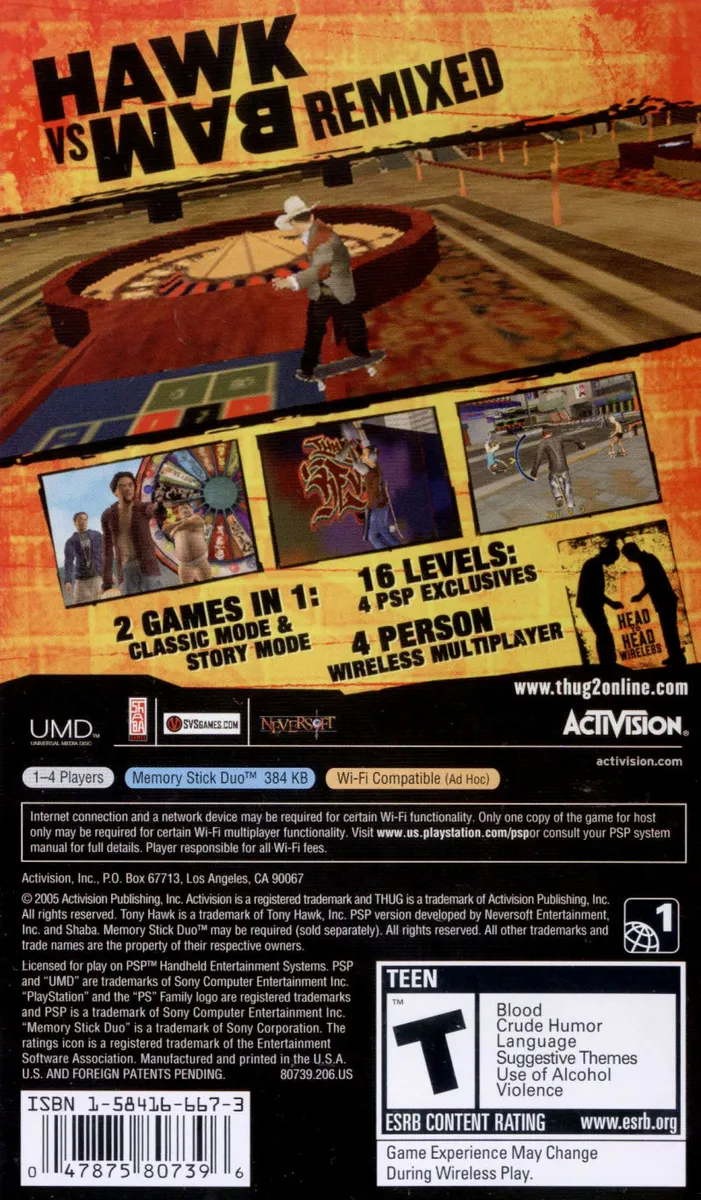 Tony Hawk's Underground 2 Remix box back