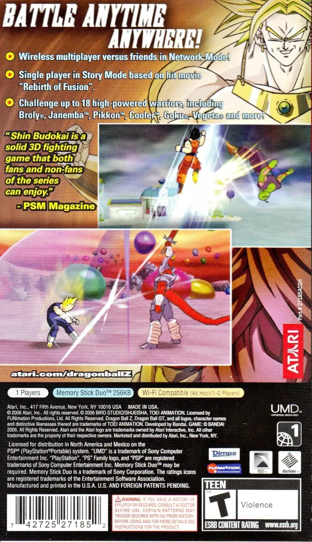 Dragon Ball Z: Shin Budokai box back