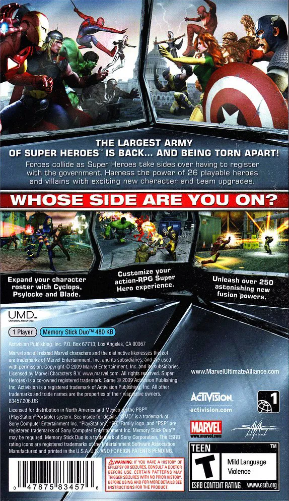 Marvel: Ultimate Alliance box back