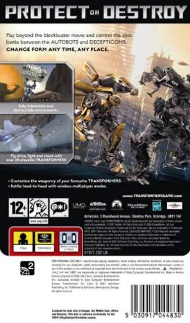 Transformers: The Game box back