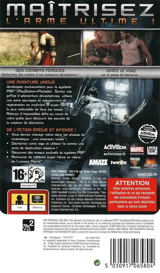 X-Men Origins: Wolverine box back