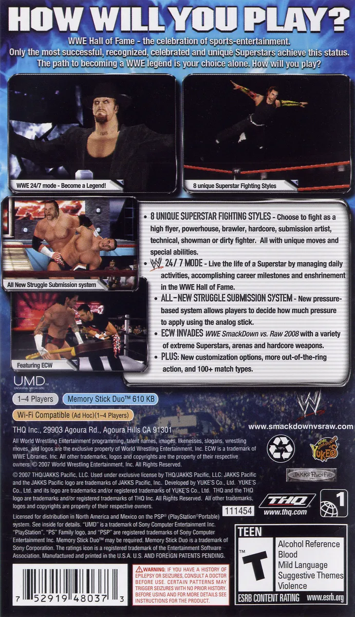 WWE SmackDown vs. Raw 2008 box back