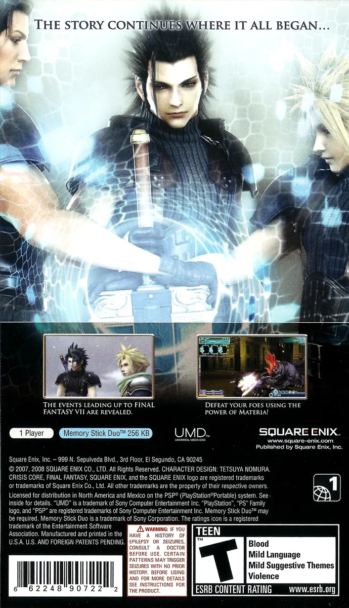 Crisis Core: Final Fantasy VII box back