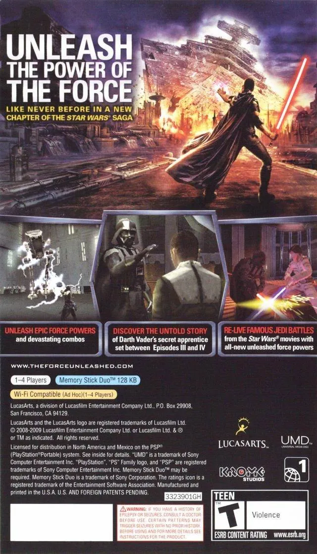 Star Wars: The Force Unleashed box back