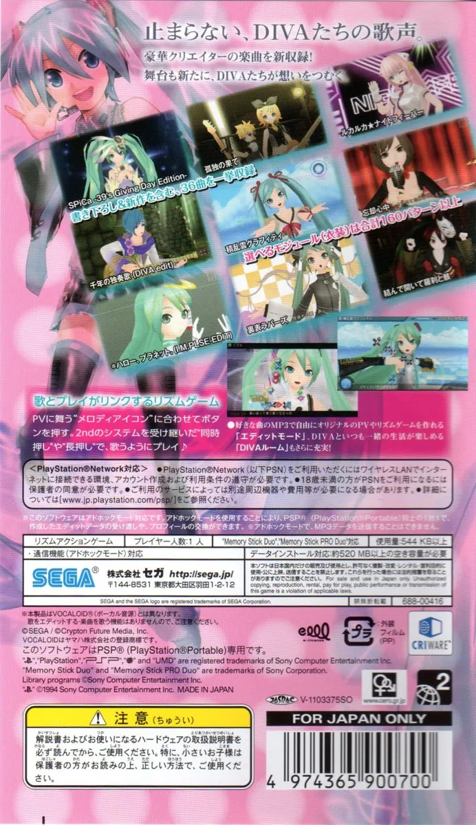 Hatsune Miku: Project Diva Extend box back