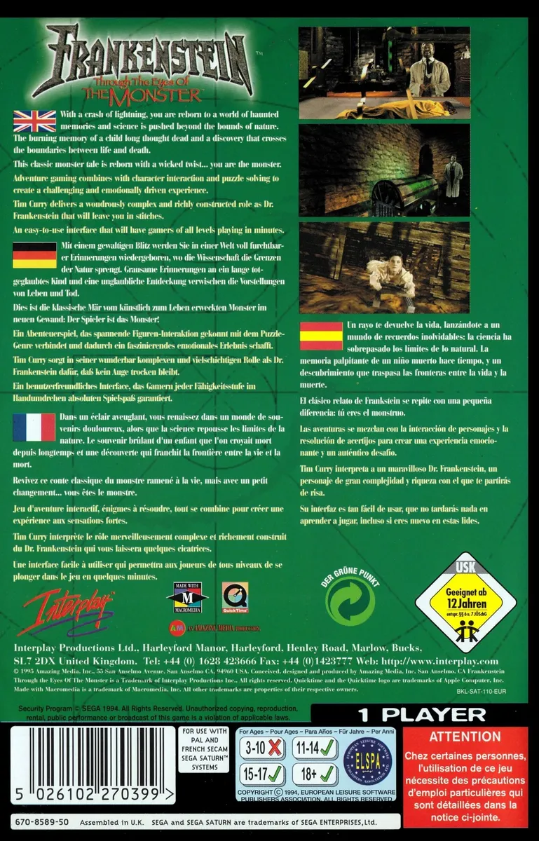 Frankenstein: Through the Eyes of the Monster box back