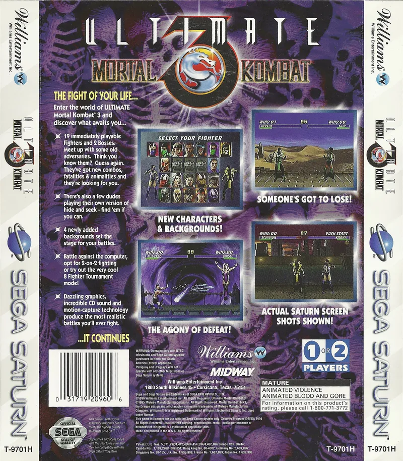 Ultimate Mortal Kombat 3 box back