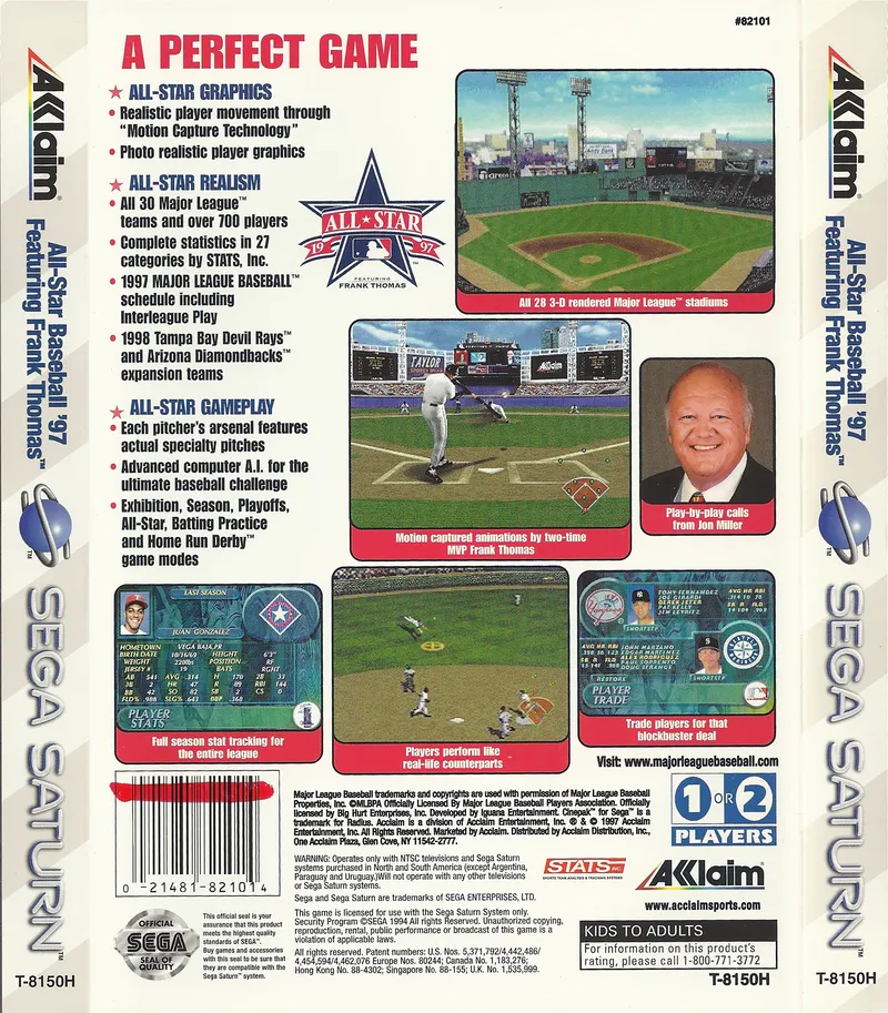 All-Star Baseball '97 Featuring Frank Thomas box back