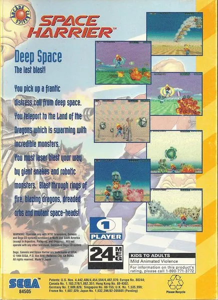 Space Harrier box back
