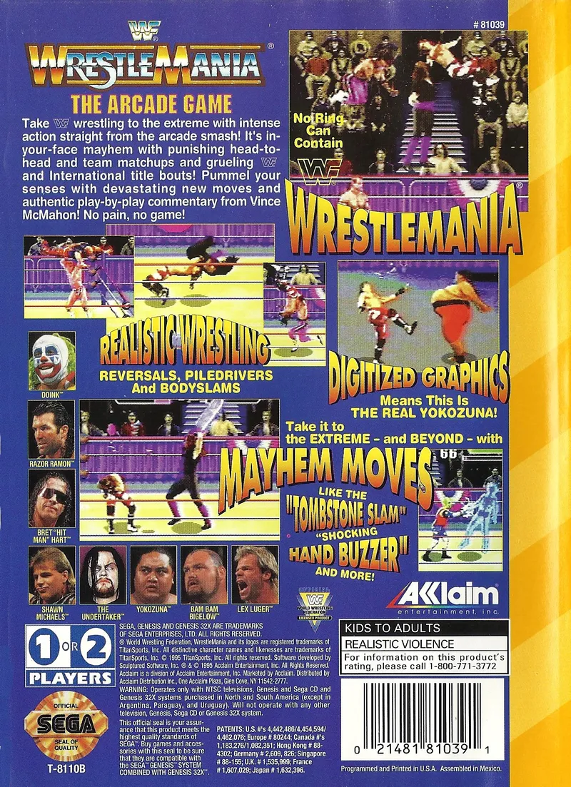 WWF WrestleMania: The Arcade Game box back