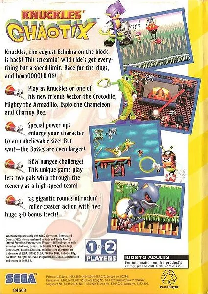 Knuckles' Chaotix box back