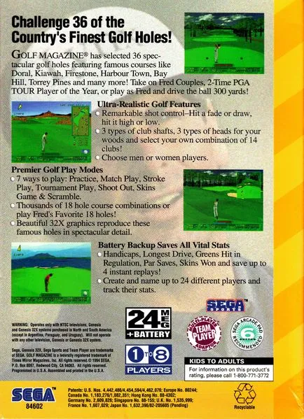 Golf Magazine: 36 Great Holes Starring Fred Couples box back