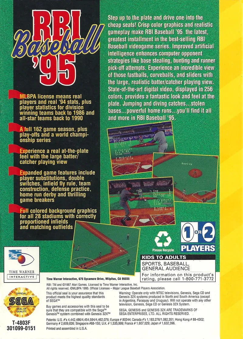 RBI Baseball '95 box back