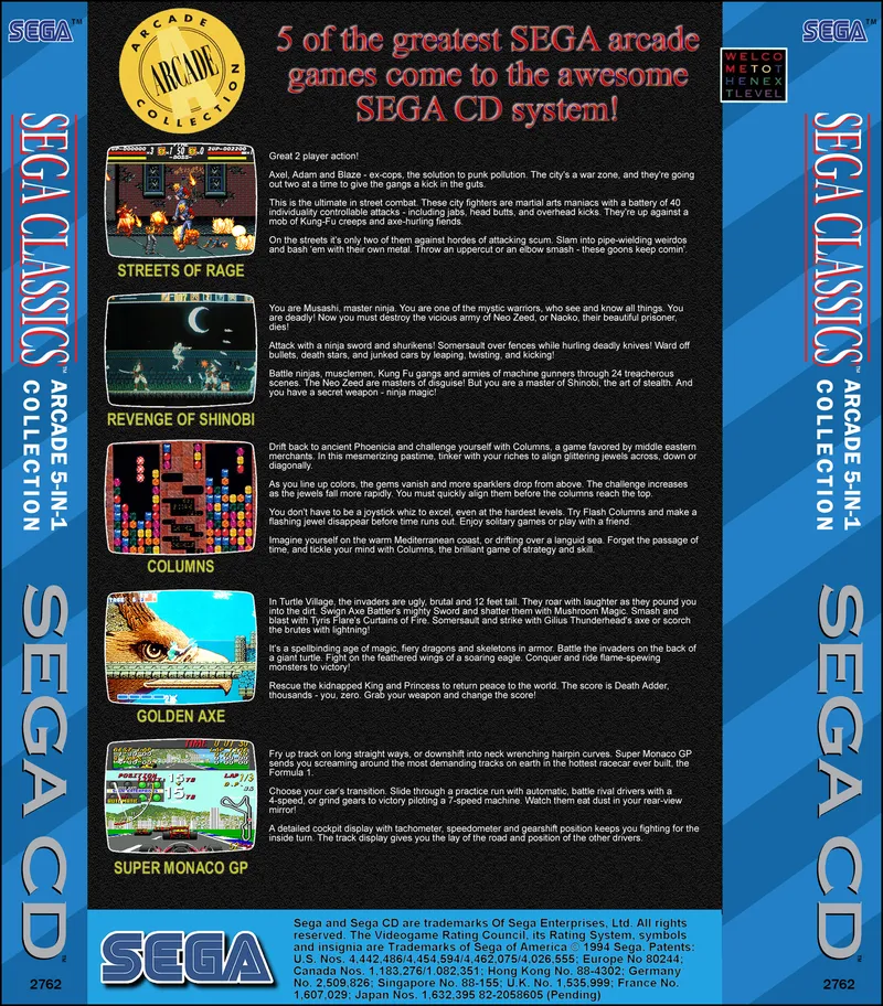 Sega Classics Arcade Collection 5-in-1 box back
