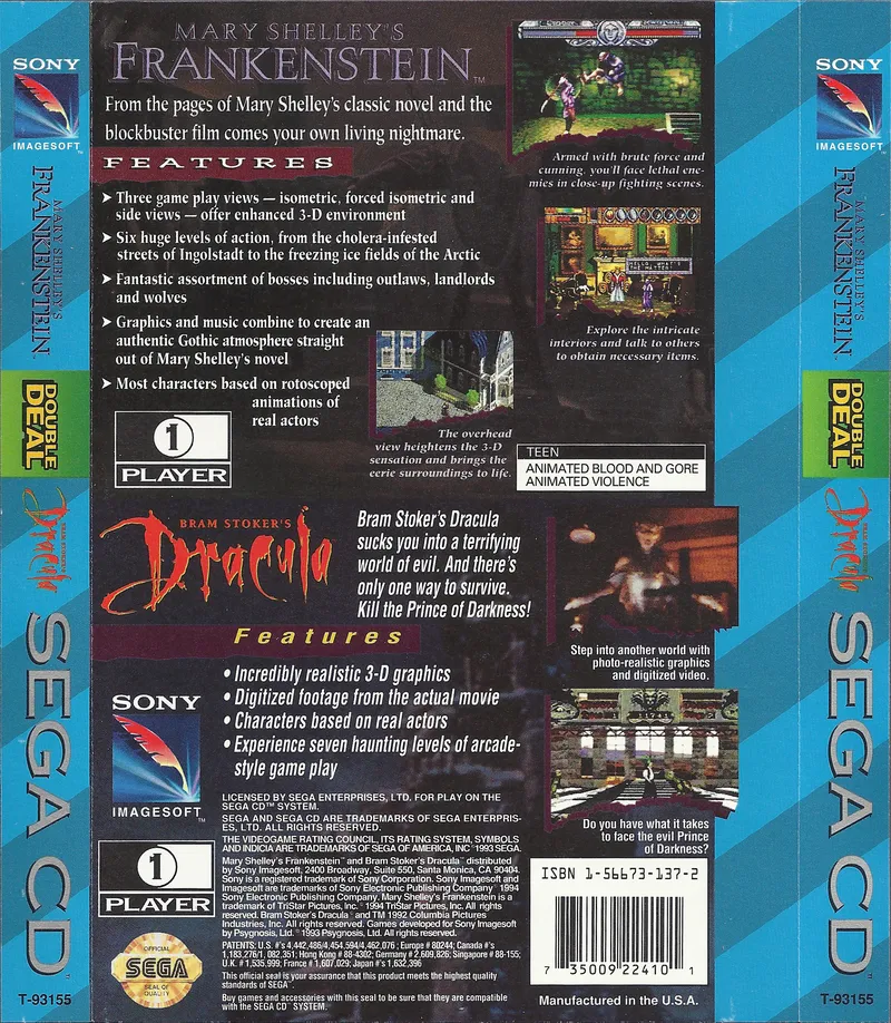 Mary Shelley's Frankenstein / Bram Stoker's Dracula box back