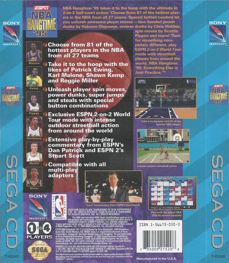ESPN NBA Hangtime '95 box back