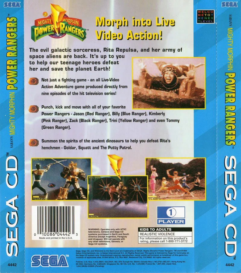 Mighty Morphin Power Rangers box back