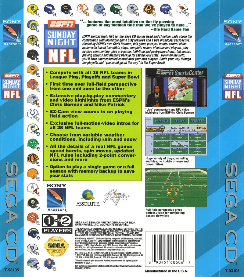 ESPN Sunday Night NFL box back