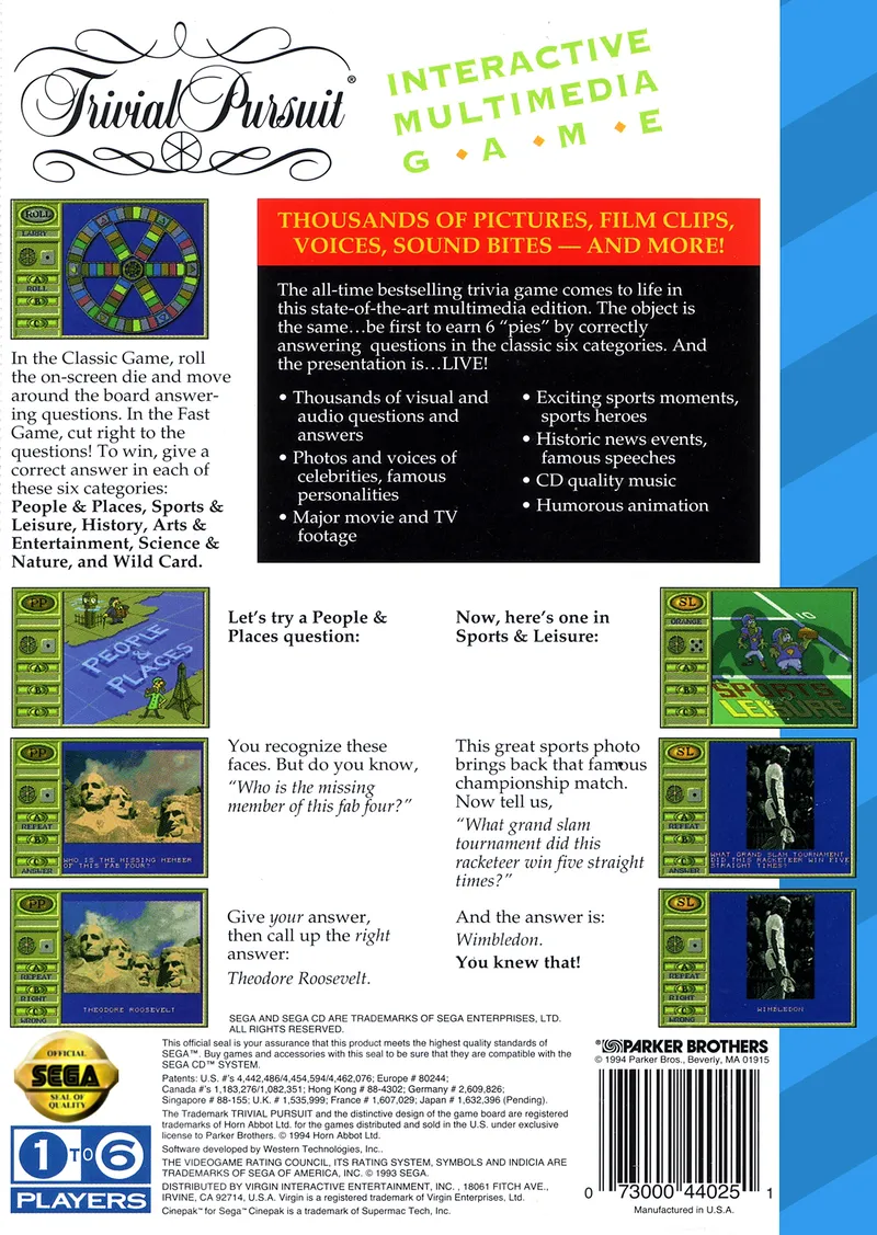 Trivial Pursuit: Interactive Multimedia Game box back