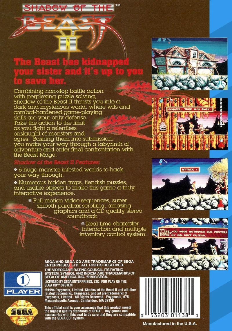 Shadow of the Beast II box back