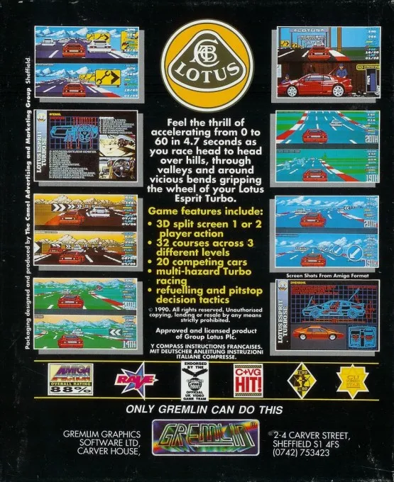 Lotus Esprit Turbo Challenge box back