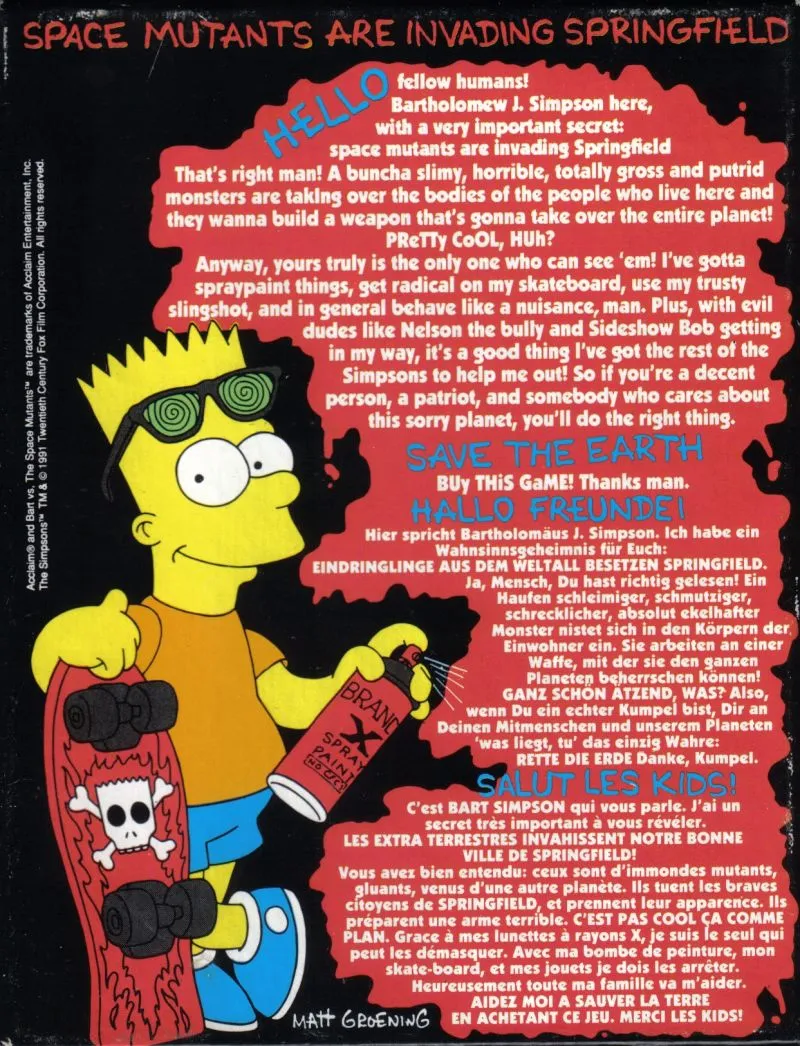 The Simpsons: Bart vs. the Space Mutants box back