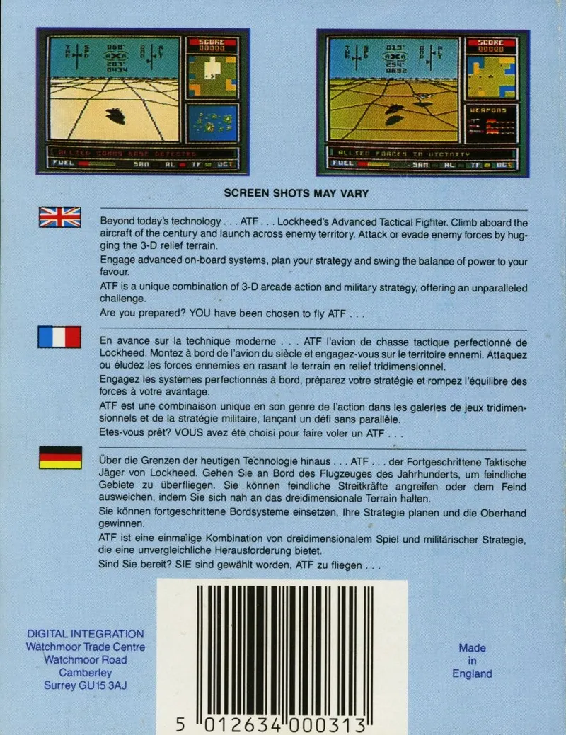 ATF: Advanced Tactical Fighter box back