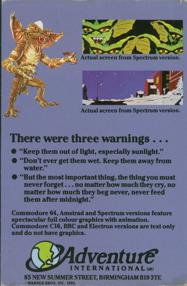 Gremlins: The Adventure box back