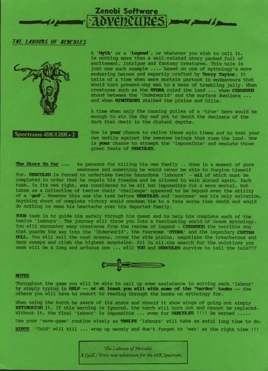 12 Labours of Hercules cover art for Sinclair ZX Spectrum