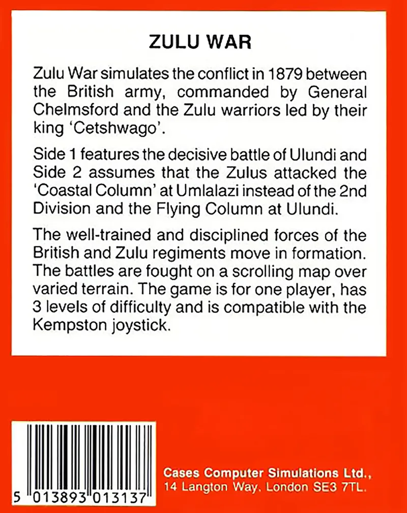 Zulu War box back