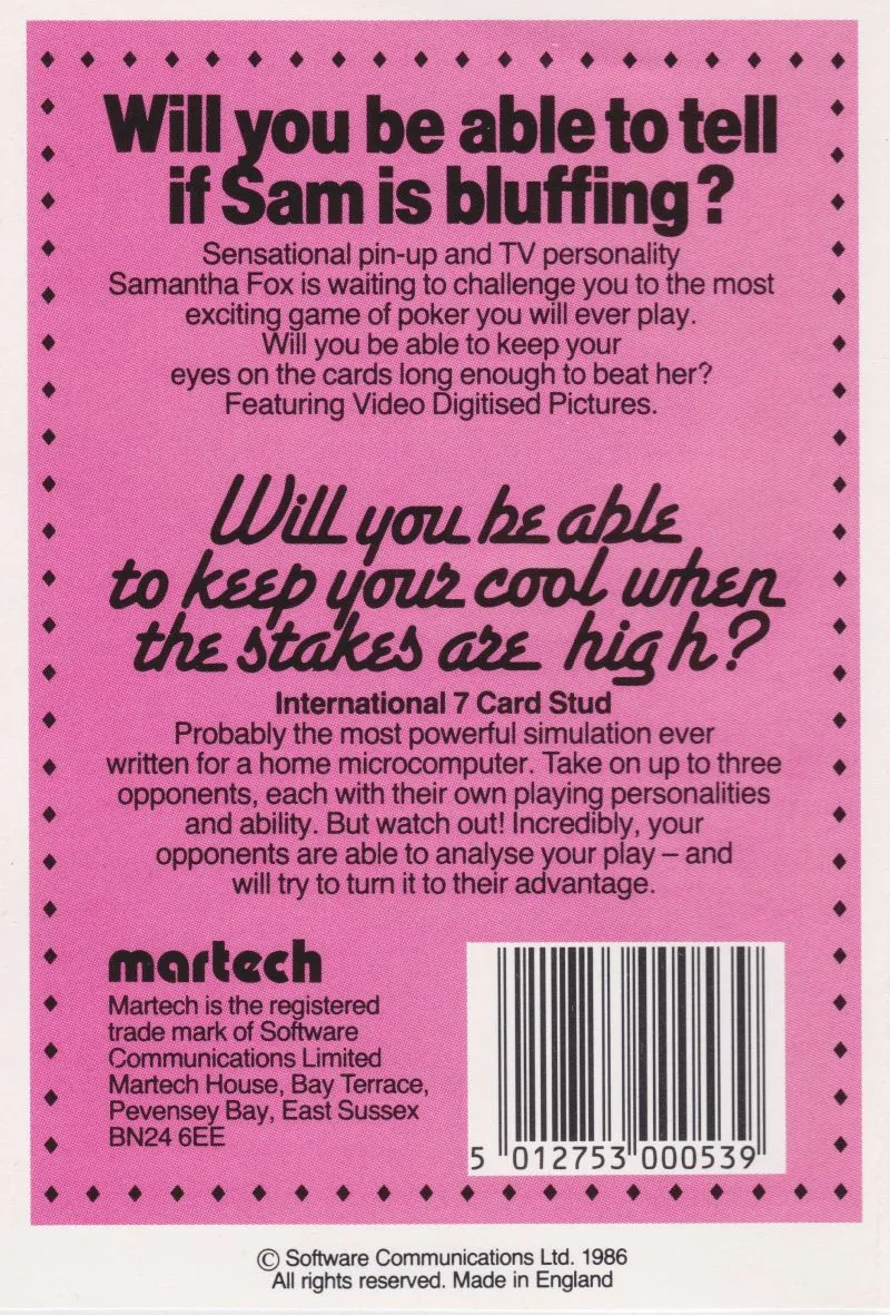 Samantha Fox Strip Poker box back