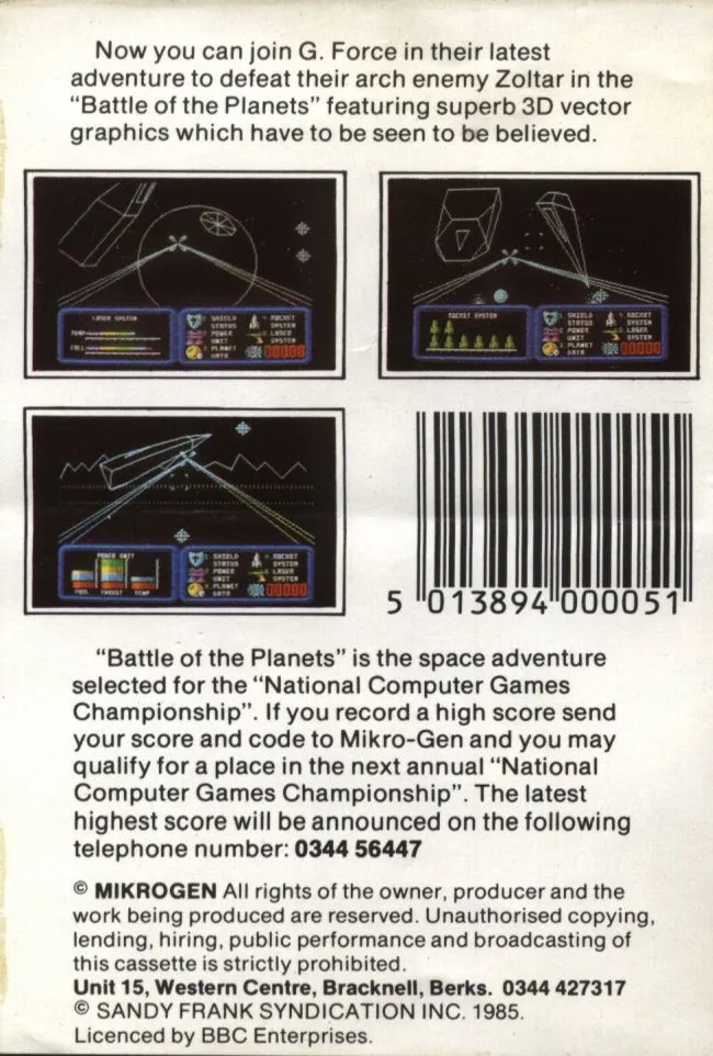 Battle of the Planets box back