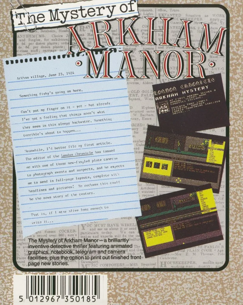 The Mystery of Arkham Manor box back