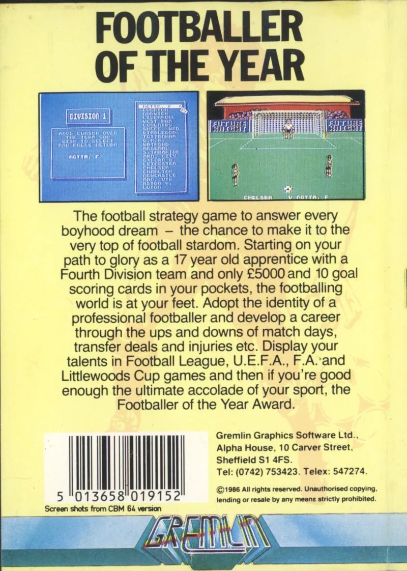 Footballer of the Year box back