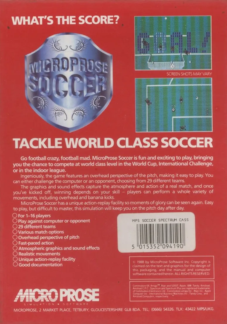 Microprose Soccer box back