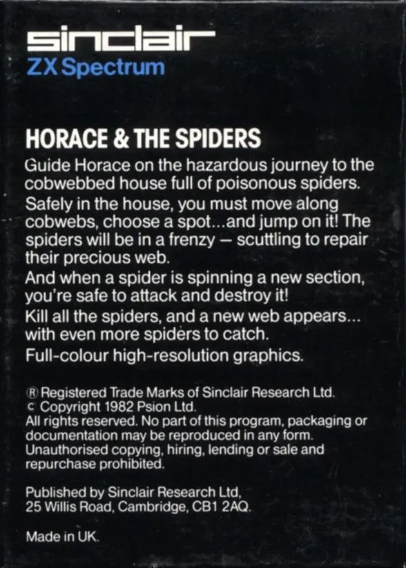 Horace & the Spiders box back